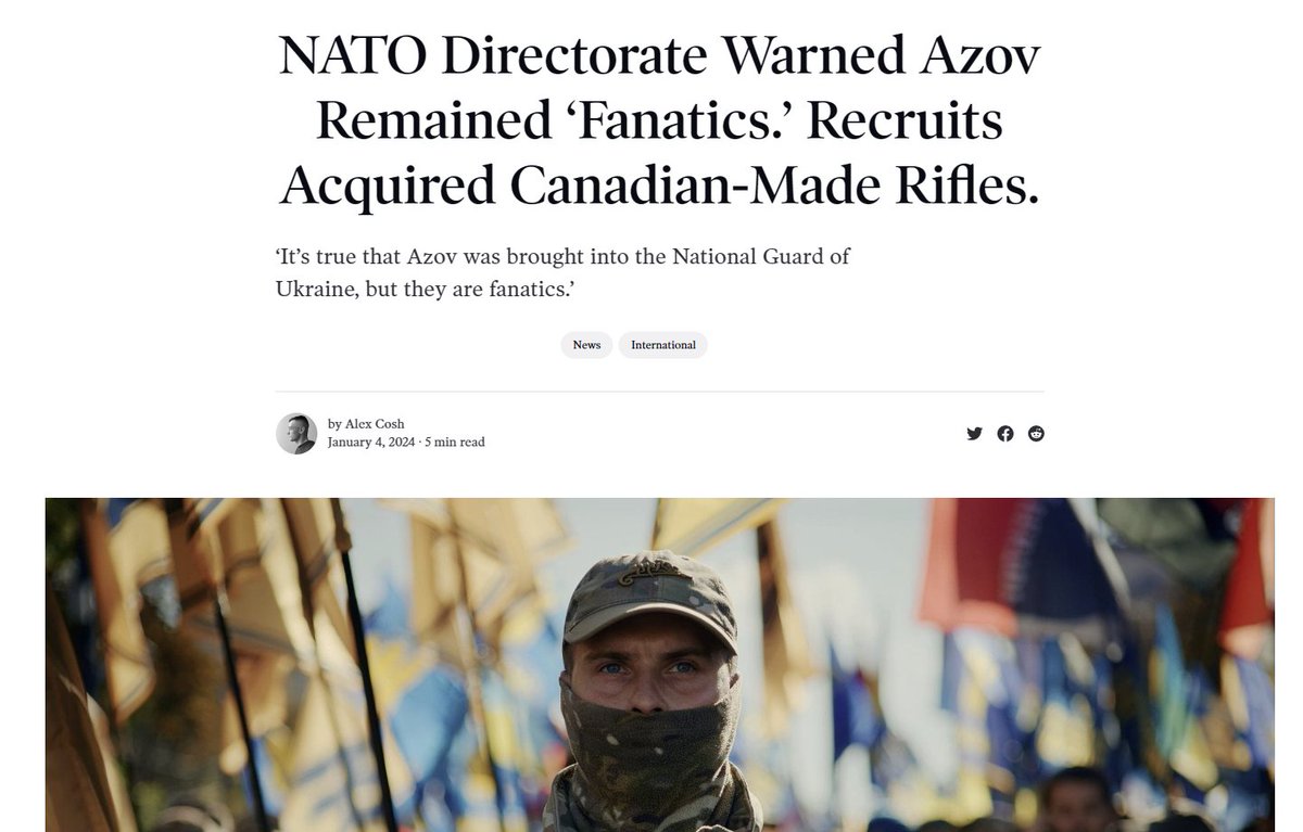 I_Katchanovski's tweet photo. "Canada’s directorate of NATO policy said that Ukraine’s notorious Azov Regiment continued to be far-right “fanatics” despite their integration into the country’s national guard... Ottawa University Professor Ivan Katchanovski told The Maple that the changing news coverage of Azov Regiment reflected a political calculation driven by a desire to promote Ukraine’s war effort, irrespective of inconvenient facts about some of the country’s far-right soldiers.

“This is also going to have a dangerous effect on Ukraine and potentially other countries because now, basically, Nazis in Ukraine are made into national heroes,” said Katchanovski." https://t.co/Y2j3c53sxv