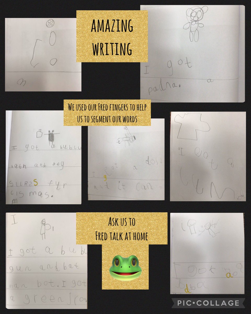 FPS_RWI's tweet image. Some of our EYFS writing from this week. We’ve been using our Fred Fingers to spell.  🐸✏️