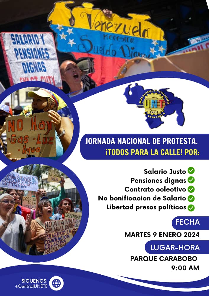 AsambleaCNCTL's tweet photo. La Central Sindical  UNT convoca a todos los trabajadores a unirse a la Jornada Nacional de Protesta de este 9 de enero.
#El9PaLaCalle https://t.co/r3iXr0lkXp