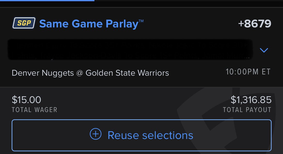 $15 ——> $1,300💰💰
SGP GS/DEN +8600

4 Hairless 🦵’s

If you guys wanna tail , show some luv below 🫶👇
#gamblingtwitter