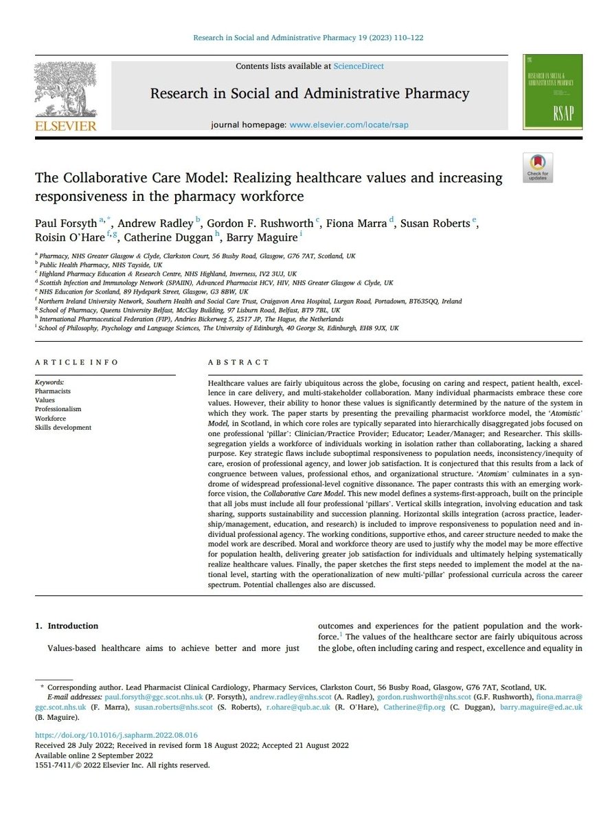 Paul Forsyth (@pharmacisthf) on Twitter photo Delighted to have been selected as <a href="/RSAPjournal/">RSAP Journal</a> Best Paper 2023 sciencedirect.com/science/articl…
Thank you!
Collaborative Care was a labour of love & I'm glad it resonated with external international pharmacy readers
Thanks to all my wonderful coauthors for all their input & support ❤️ Delighted to have been selected as <a href="/RSAPjournal/">RSAP Journal</a> Best Paper 2023 sciencedirect.com/science/articl…
Thank you!
Collaborative Care was a labour of love & I'm glad it resonated with external international pharmacy readers
Thanks to all my wonderful coauthors for all their input & support ❤️
