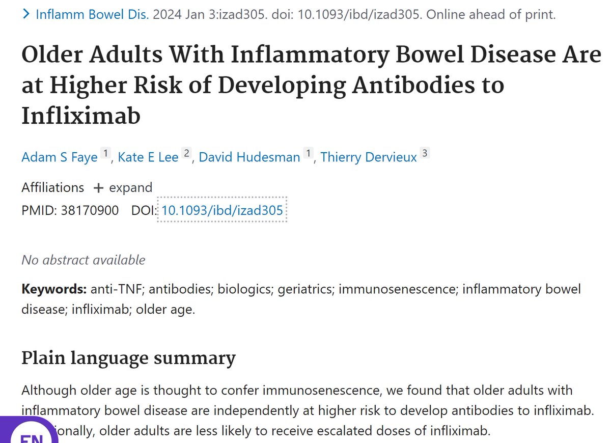 Adam Faye MD MS (@adamfayemd) on Twitter photo 🚨 Older adults with #IBD are both:
1) LESS likely to receive higher doses of IFX
2) MORE likely to generate antibodies to IFX
👉When using IFX among older adults with #IBD ensure not to under dose <a href="/DavidHudesmanMD/">David Hudesman</a> <a href="/kateleemd/">Kate E Lee, MD MS</a> <a href="/IBDJournals/">IBDJournal & CC360</a> <a href="/nyugrossman/">NYU Grossman School of Medicine</a> <a href="/prometheuslab/">Prometheus Laboratories</a> 🚨 Older adults with #IBD are both:
1) LESS likely to receive higher doses of IFX
2) MORE likely to generate antibodies to IFX
👉When using IFX among older adults with #IBD ensure not to under dose <a href="/DavidHudesmanMD/">David Hudesman</a> <a href="/kateleemd/">Kate E Lee, MD MS</a> <a href="/IBDJournals/">IBDJournal & CC360</a> <a href="/nyugrossman/">NYU Grossman School of Medicine</a> <a href="/prometheuslab/">Prometheus Laboratories</a>