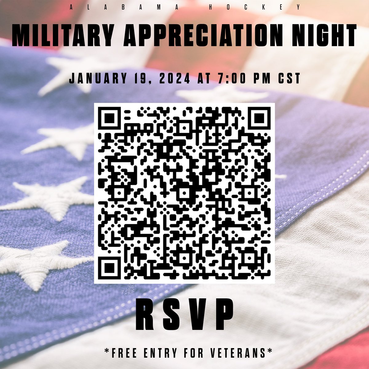 ‼️Calling all veterans and active duty military!‼️
🚨Military Appreciation Night is January 19🚨
RSVP below👇

#RollTide #FrozenTide #BAMA