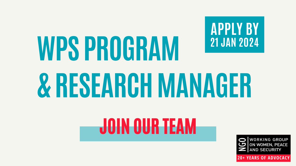 ngowgwps's tweet photo. Join our team! Interested in a unique opportunity to influence peace &amp; security policy-making at the highest levels?

We're seeking a Program &amp; Research Manager to lead our cutting-edge #WPS research. Apply by 21 January: https://t.co/nzO8pSaLQZ https://t.co/WOpyTROHzQ