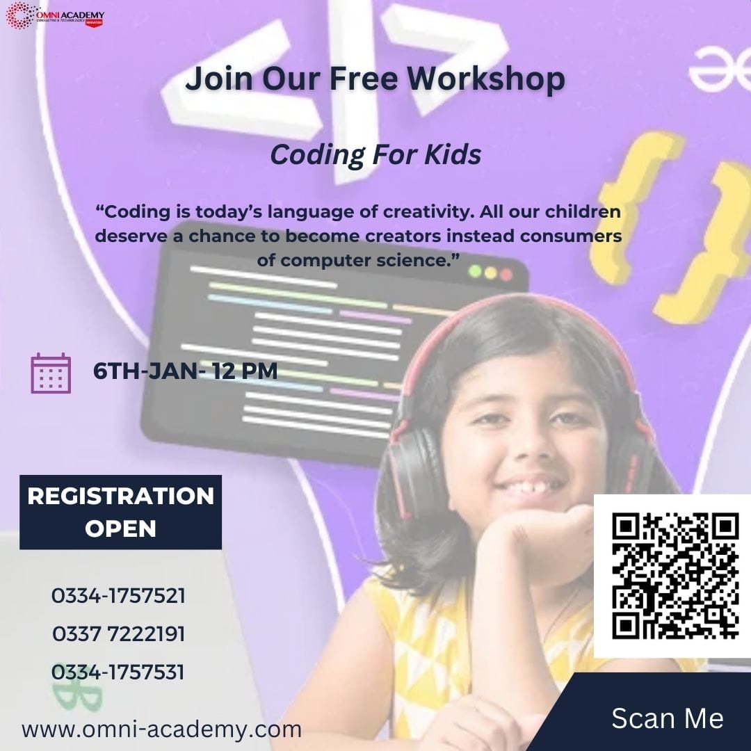 Omniacademypk's tweet image. FREE WEBINAR! Coding for Kids - Learn HTML CSS Python - For course and fee detail bit.ly/37LQhaT Join FREE Workshop & Training shorturl.at/Ecgor Click to Join WhatsApp shorturl.at/uQSWX
#coding_for_kids #computer_course_for_kids #programming