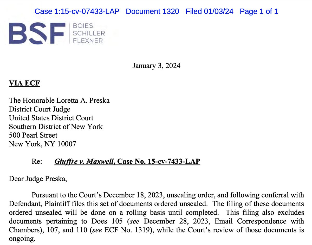 Después de años de litigio por su liberación, un tribunal federal de Nueva York desclasificó varios documentos confidenciales de la causa judicial de Jeffrey Epstein s3.documentcloud.org/documents/2425…

El documento reúne, entre otras cosas, correos y testimonios de víctimas y testigos.