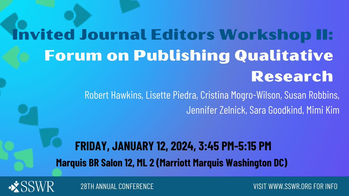 SSWR 2024 is officially less than a week away!! Be sure to mark your calendars with presentations from FIS's Editor-in-Chief, @cmogrowilson1, Associate Editor, @ProfJaggers, as well as Editorial Board Members, @BallentineKess, @Kristinalovato, and @ramihawk! #sswr2024 #sswr