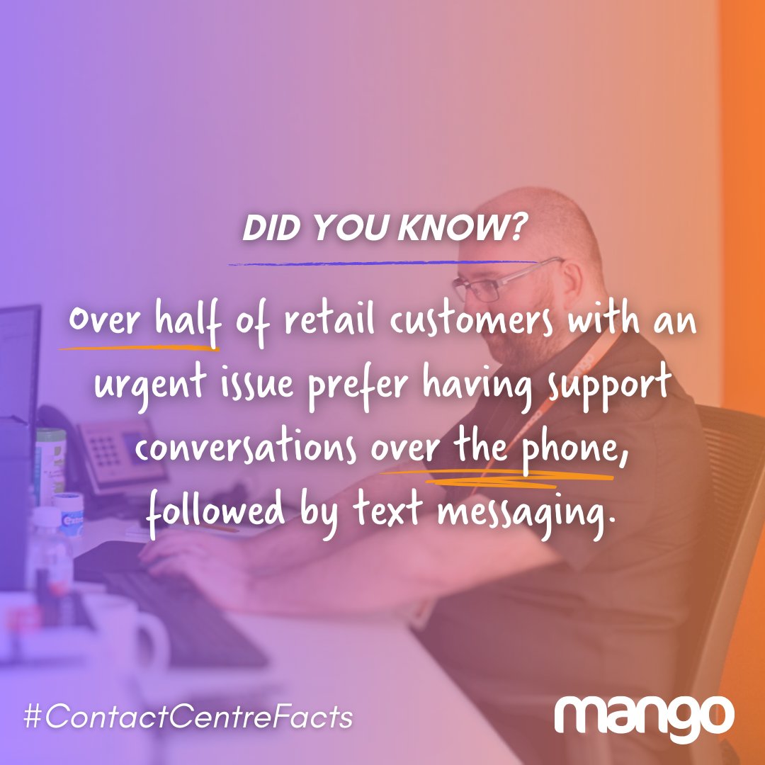 Over half of retail customers with an urgent issue prefer having support conversations over the phone 📞 that’s why it’s never been more important to perfect the art of call handling 👌 whether it be internally or via outsourced support. #contactcentrefacts #talktomango