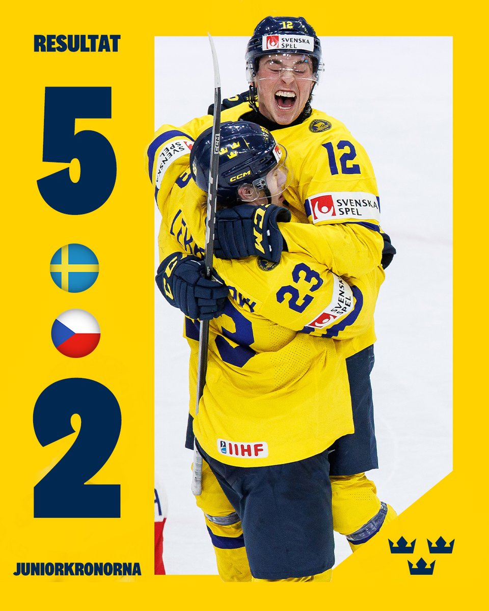 VINST! Vi har en JVM-final att se fram i Göteborg imorgon! En jämn semi som Juniorkronorna tog över i den sista perioden då utdelningen också kom mot Tjeckerna. 🇸🇪 🙌 🚨 Jonathan Lekkerimäki 2, Axel Sandin-Pellikka, Theo Lindstein, Noah Östlund 🥅 Hugo Hävelid 23 räddningar