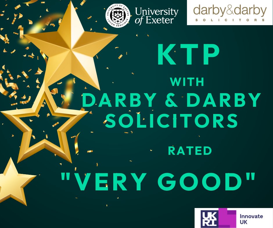 University of Exeter KTP Team (@uofe_ktp) on Twitter photo Our recent KTP with Darby & Darby Solicitors on integrating AI software in the probate process has been rated 'Very Good' by Innovate UK KTN. A great example of how KTPs can bring new technology to local SMEs.
@UofE_Solutions <a href="/UniExeterIDSAI/">Uni of Exeter's Institute for Data Science and AI</a> <a href="/exetercompsci/">UoE Computer Science</a> Our recent KTP with Darby & Darby Solicitors on integrating AI software in the probate process has been rated 'Very Good' by Innovate UK KTN. A great example of how KTPs can bring new technology to local SMEs.
@UofE_Solutions <a href="/UniExeterIDSAI/">Uni of Exeter's Institute for Data Science and AI</a> <a href="/exetercompsci/">UoE Computer Science</a>
