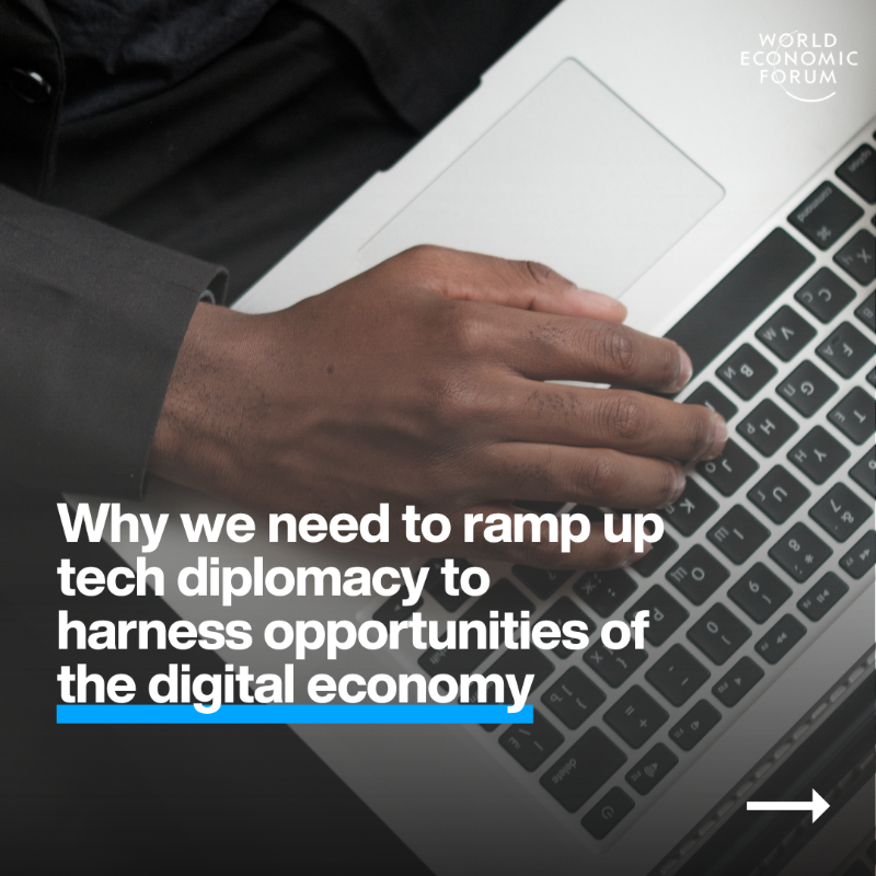wef's tweet photo. Countries increasingly deploy #tech diplomats to Silicon Valley. Here's why tech #diplomacy is key to building trust and developing better tech governance and collaboration. #wef24