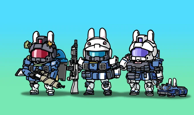 RABBIT Squad from Blue Archive got MS Miyu-(G)GM Sniper,Saki -(G)GM,Miyako-Ez8(GM head), Moe in the Hover Truck