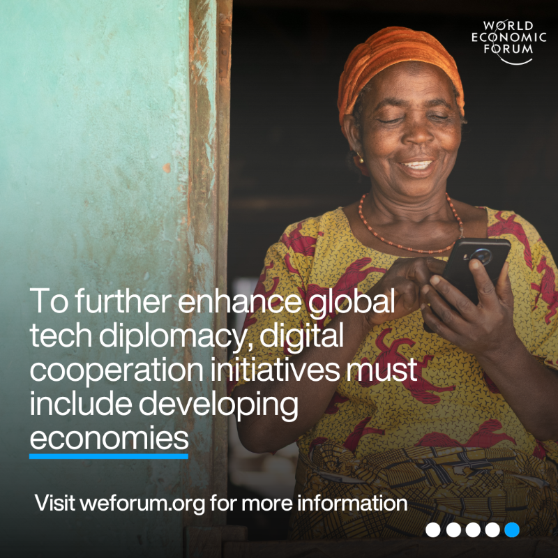 wef's tweet photo. Countries increasingly deploy #tech diplomats to Silicon Valley. Here's why tech #diplomacy is key to building trust and developing better tech governance and collaboration. #wef24