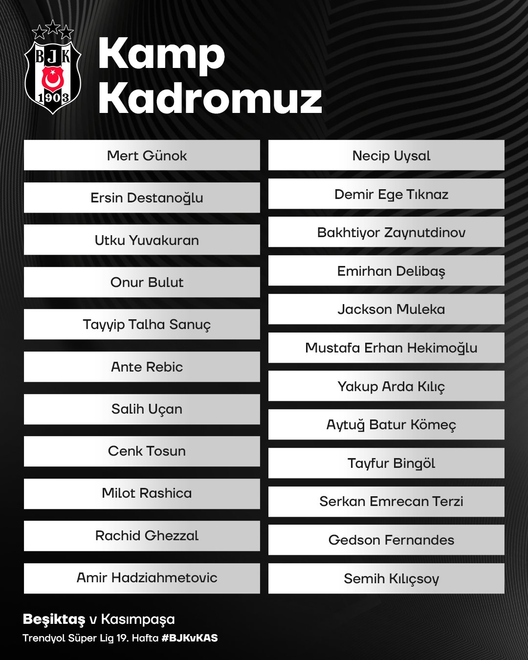 beşiktaş kamp kadrosu