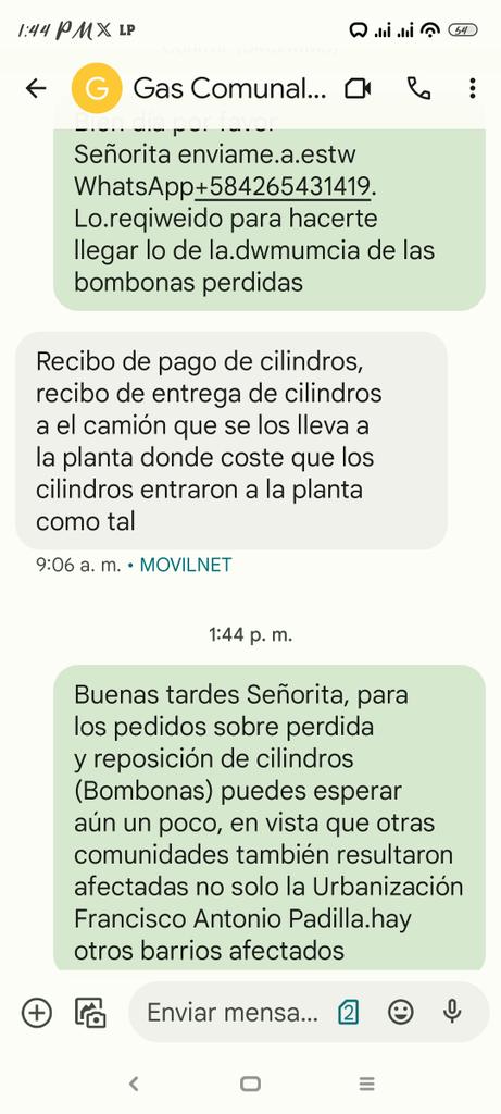 hermessilval's tweet photo. @NicolasMaduro @TarekWiliamSaab @delcyrodriguezv  cuando van a devolver las bombonas en Guasdualito Apure, se las llevaron hace 1 año son 2500 perdidas y nadie responde. Será que no hay ley para esa directiva de la Planta de Gas Unión del Llano Mata de la miel 2022 2023 ? https://t.co/GiLNgDBSxz