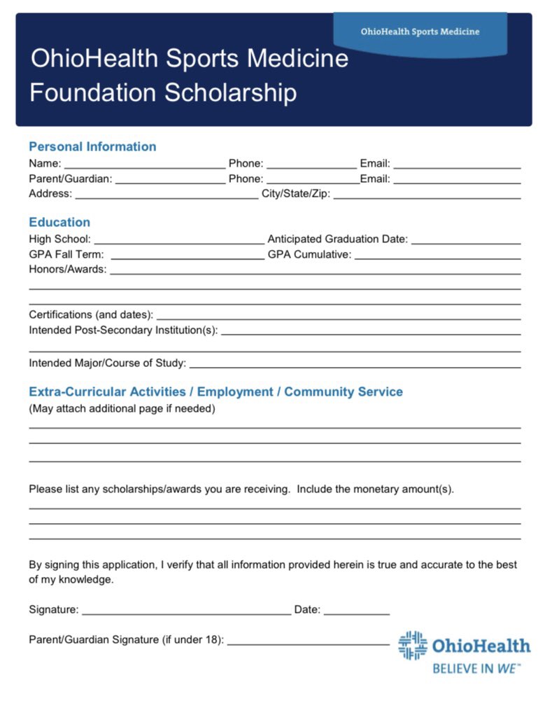 📢Attention graduating high school seniors! 📢🎓
The application period for the OhioHealth Sports Medicine Foundation Scholarship is open now until February 28th! 
🔹Check out this post for eligibility requirements!
🔹Questions? Reach out to your OhioHealth AT or send us a DM! 📲