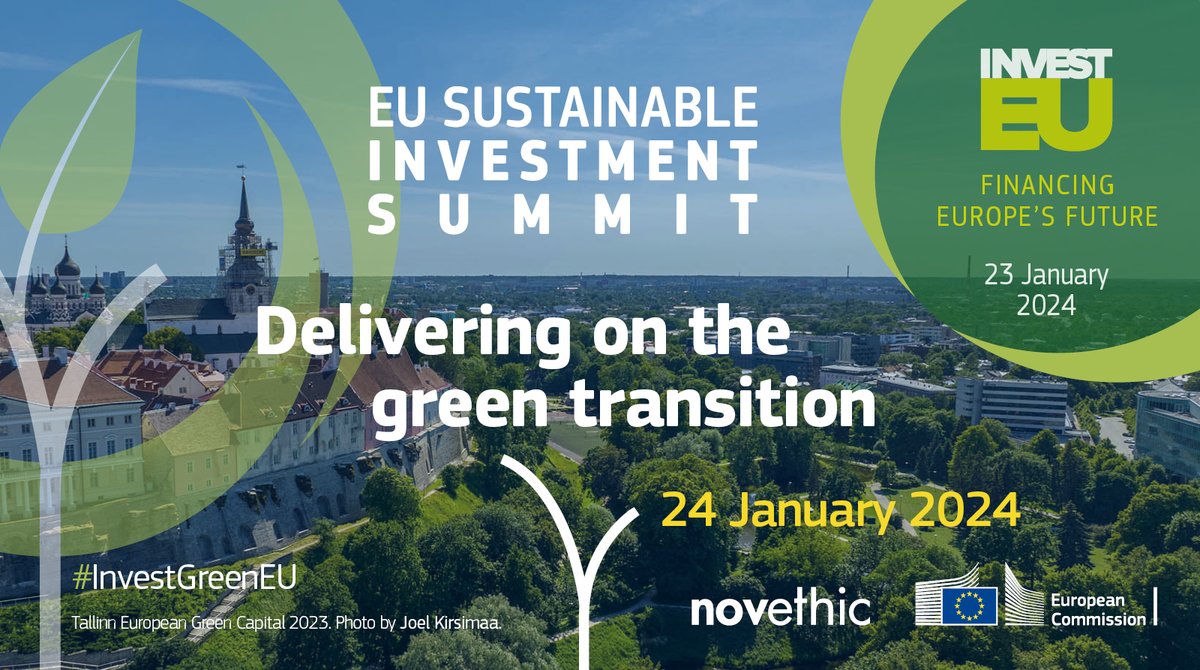 📢 Event alert! 📢

The EU Sustainable Investment Summit is taking place on 24 January in Brussels.

Join high-level speakers from across the world to discuss the delivery of the #EUGreenDeal 🇪🇺 and green transition 🌍.

Info and registration👇
europa.eu/!xR6m9m

#InvestEU