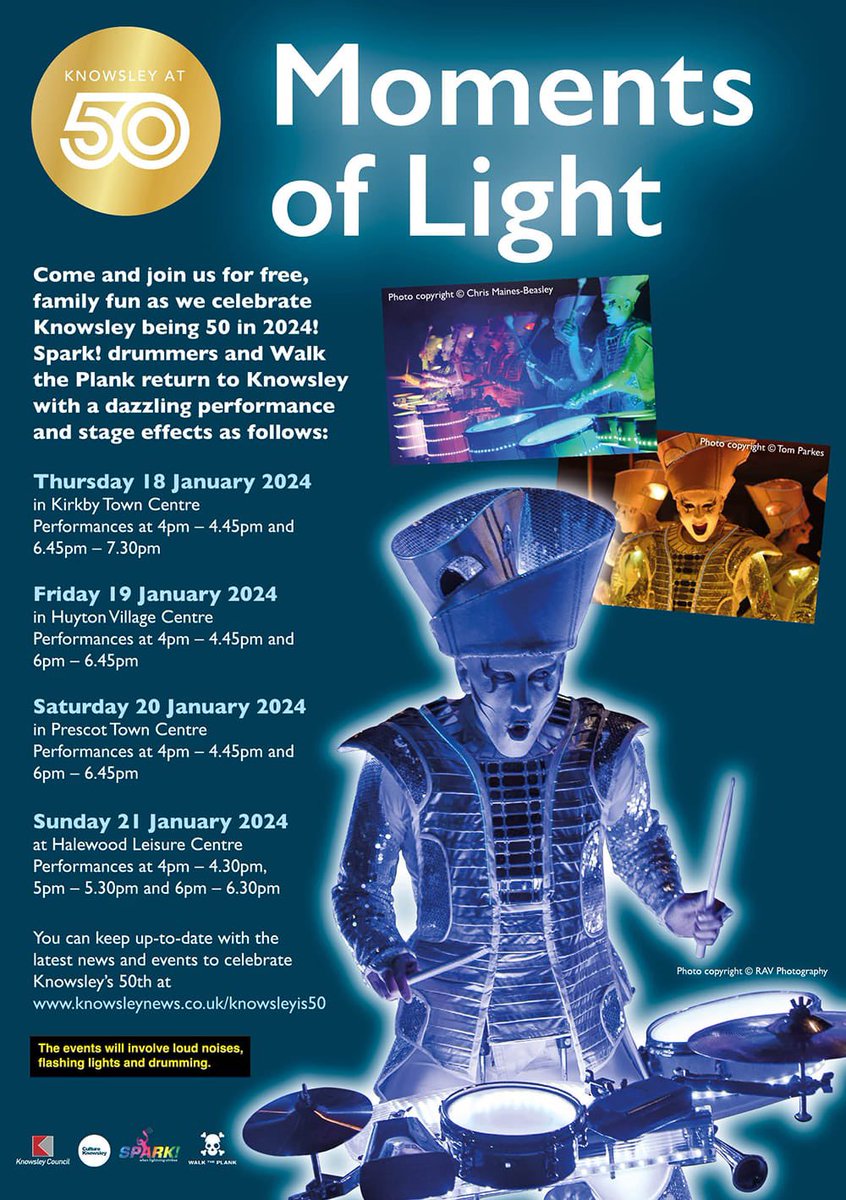 Knowsley turns 50 in 2024 and this January, ‘Moment of Light’ will spark off the celebrations with dazzling live street performances. Join us on Saturday 20 January at 4pm & 6pm in Prescot Town Centre ✨ ⭐️ ✨
