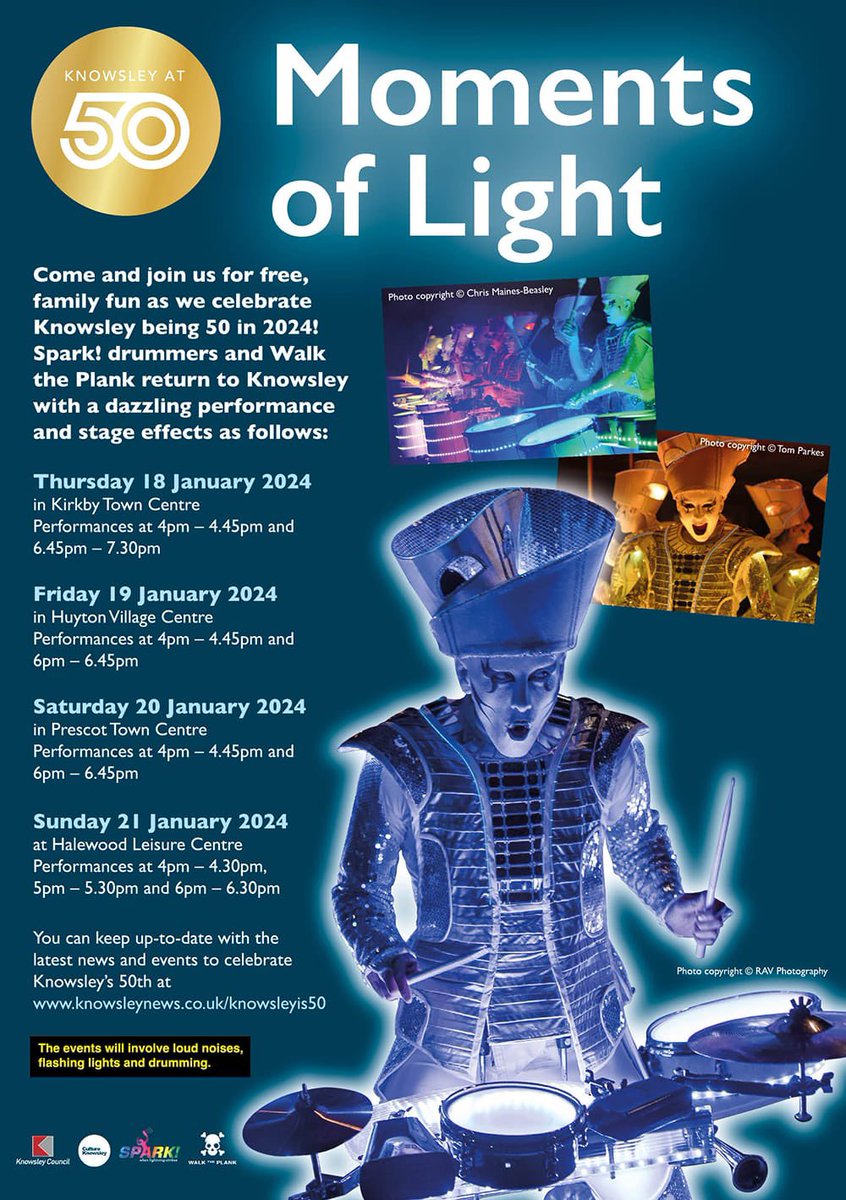 Knowsley turns 50 in 2024 and this January, ‘Moment of Light’ will spark off the celebrations with dazzling live street performances. Join us on Saturday 20 January at 4pm &amp; 6pm in Prescot Town Centre ✨ ⭐️ ✨