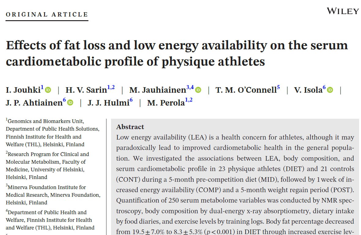 Biology of Physical Activity (@jyubiolpa) on Twitter photo In athletes, fat loss & low energy availability (LEA) transiently affects serum cardiometabolic profile. Our design including fat loss with/without LEA suggests that HDL lipidome/lipoprotein triglycerides may be new LEA markers. tinyurl.com/58wmju8c
<a href="/villeisola/">Ville Isola</a> <a href="/MarkusPerola/">Markus Perola 🇫🇮🇪🇪🇺🇦</a> In athletes, fat loss & low energy availability (LEA) transiently affects serum cardiometabolic profile. Our design including fat loss with/without LEA suggests that HDL lipidome/lipoprotein triglycerides may be new LEA markers. tinyurl.com/58wmju8c
<a href="/villeisola/">Ville Isola</a> <a href="/MarkusPerola/">Markus Perola 🇫🇮🇪🇪🇺🇦</a>