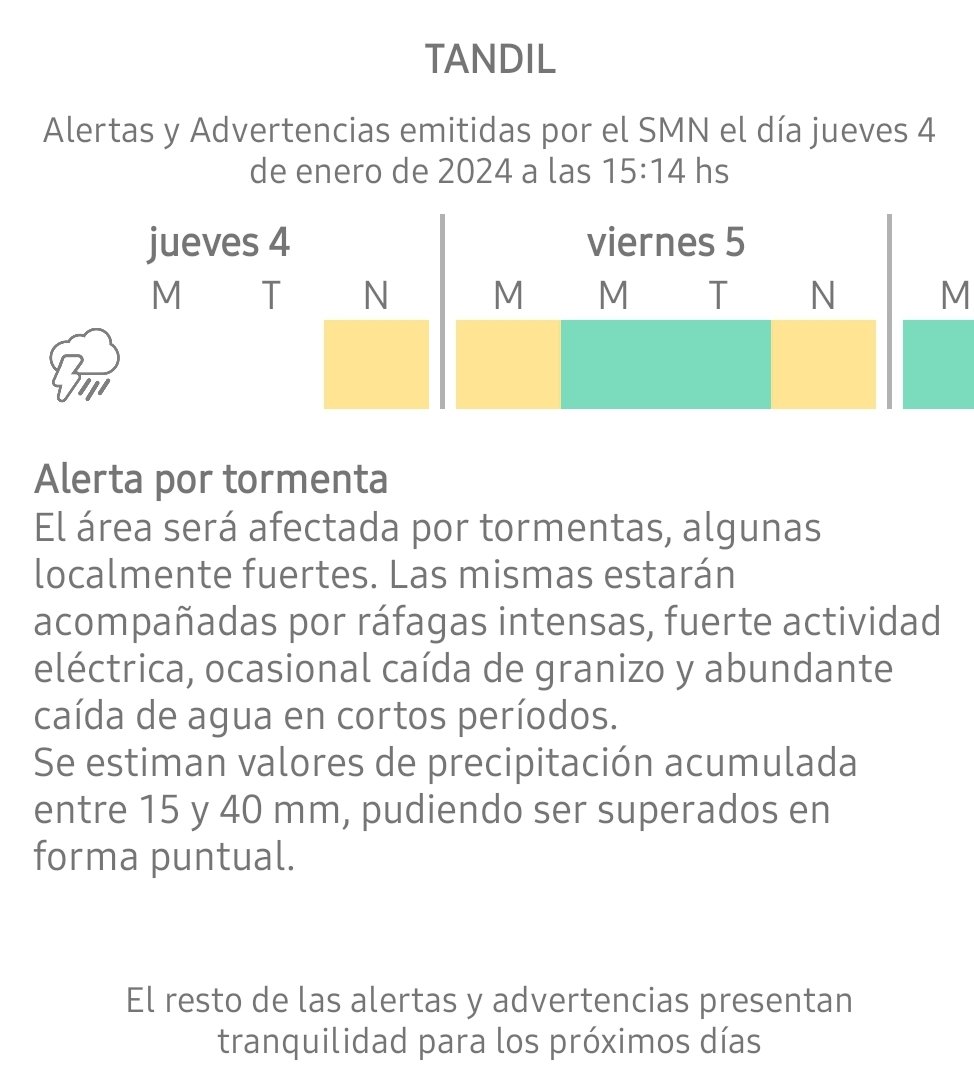 DC_Tandil's tweet photo. Alerta por tormentas para Tandil y zona, para la noche de hoy 04 de enero y la madrugada de mañana 05 de enero. El área será afectada por tormentas de variada intensidad, pudiendo resultar algunas de ellas localmente fuertes. Fuente SAT SMN. https://t.co/VF2rUB8jBy