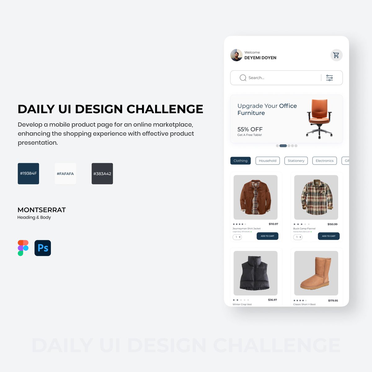 deyemidoyen's tweet image. Daily UI Design Challenge - today’s task was to design a mobile product page for an online marketplace.

Kindly share your feedback in the comments section 🙏🏾

#onboardingdesign #uidesign #uidesigner #uiux #uidailychallenge #ecommerce #ecommerceapp