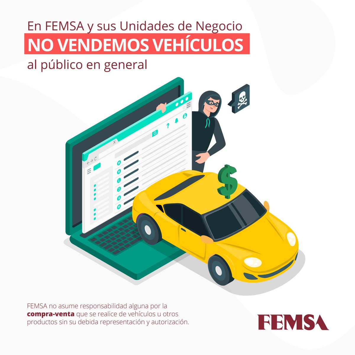 FEMSA's tweet photo. ⚠️ Importante ⚠️ En FEMSA y nuestras Unidades de Negocio NO ponemos a la venta ninguna de nuestras unidades vehiculares que serán reemplazadas.

Verifica toda información en nuestros canales oficiales💻 https://t.co/Mcb0tj3ueD