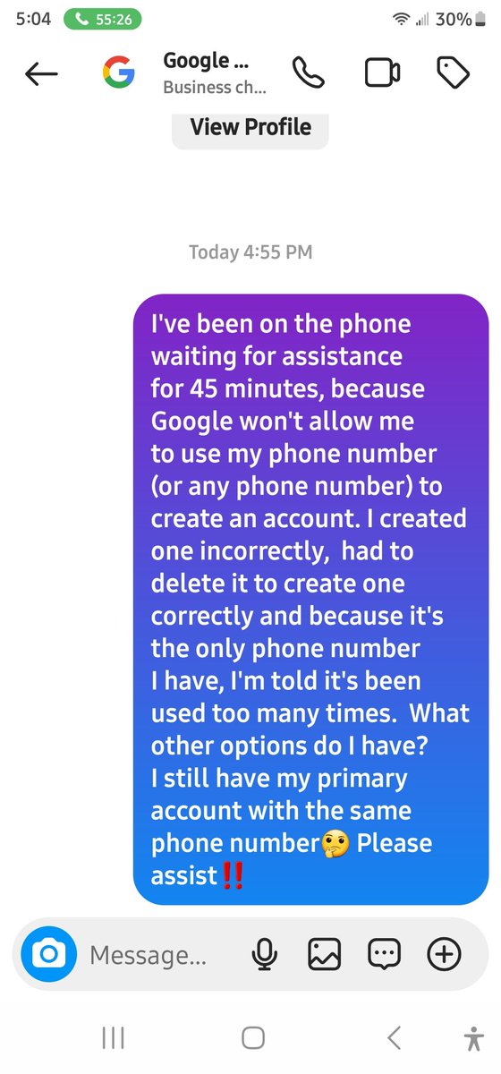 denalt28's tweet photo. @Google I'm sure you want to discourage ppl from calling with issues, but not all answers are on your site. I've been waiting for assistance for an hour😳 I believe in security,  but geesh, gotta do better..... Does anyone have the answer? https://t.co/oleYye8JI6