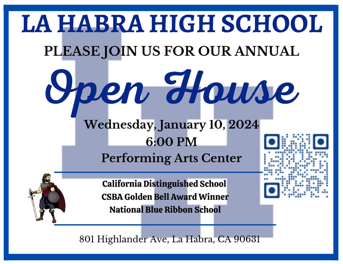 Steve Garcia (@principalsteveg) on Twitter photo Future Highlanders, join us for our annual Open House on Wednesday, January 10th at 6pm! <a href="/LAHABRA_ASB/">LHHS ASB</a> <a href="/LHHSAthletics1/">LHHSAthletics</a> <a href="/LaHabraHS/">La Habra High School🏴</a> <a href="/fjuhsd/">Fullerton Joint Union High School District</a> <a href="/IMS_Knights/">ImperialMiddleSchool</a> <a href="/WMSPatriots/">Washington MS</a> 🙌🏼💙🏴 Future Highlanders, join us for our annual Open House on Wednesday, January 10th at 6pm! <a href="/LAHABRA_ASB/">LHHS ASB</a> <a href="/LHHSAthletics1/">LHHSAthletics</a> <a href="/LaHabraHS/">La Habra High School🏴</a> <a href="/fjuhsd/">Fullerton Joint Union High School District</a> <a href="/IMS_Knights/">ImperialMiddleSchool</a> <a href="/WMSPatriots/">Washington MS</a> 🙌🏼💙🏴