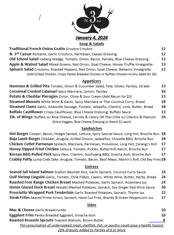 Thursday Night's Menu. Still reeling from the New Year? Come in and relax &amp; let us take care of you. See you soon. #eatlocal #phillyfood