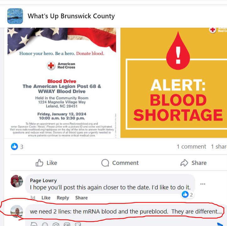 ChampionCitizen's tweet photo. will Red Cross mix the mRNA blood with the pureblood?  Inquiring minds want to know.  #redcross @RedCross #pureblood #covid #CDC #CDCCorruption @DiedSuddenly_ https://t.co/pVALOBaaNl