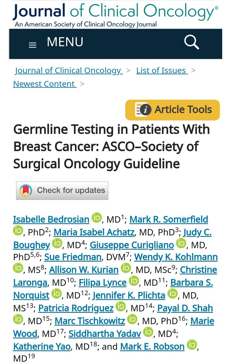 dr_yakupergun's tweet photo. Germline Testing in Patients With Breast Cancer: ASCO–Society of Surgical Oncology Guideline

🔹️ BRCA1/2 testing recommended for newly diagnosed breast cancer patients aged ≤65 and select cases >65

🔹️ Recurrent breast cancer patients eligible for PARP inhibitor therapy should undergo BRCA1/2 testing, irrespective of family history

🔹️ Women developing a second primary breast cancer are advised to consider BRCA1/2 testing

🔹️ Prior breast cancer patients, especially those ≤65, should consider testing to understand personal and family risk

🔹️Testing for high/moderate-penetrance genes based on family history is suggested

 https://t.co/5buq05Poly