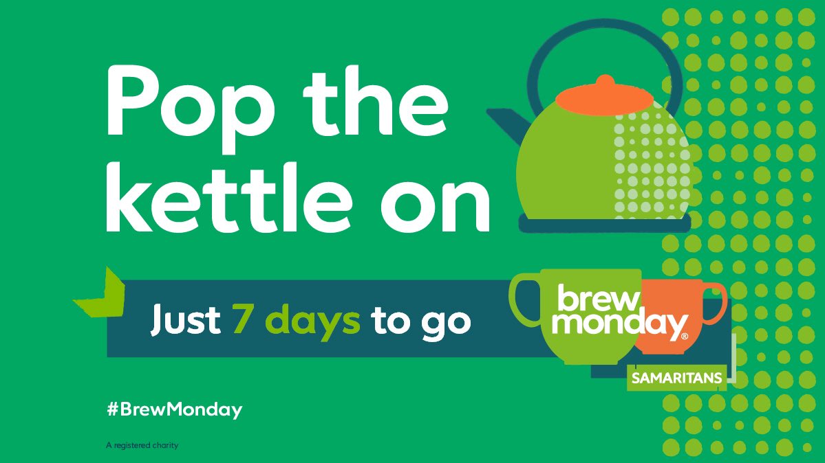 Still a week to plan your #BrewMonday - will you do something at work, with friends or at the gym? Monday 15 January is the date for the Brew Up #smalltalksaveslives #KindnessMatters