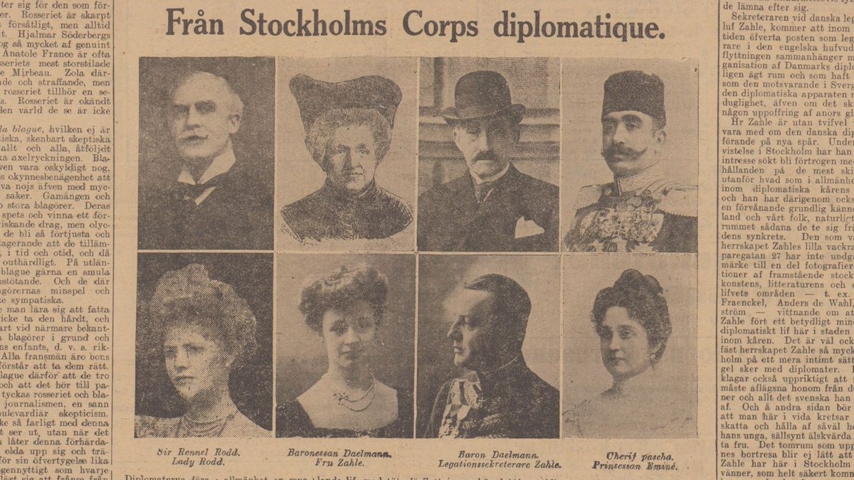 RAlakom's tweet photo. Nivîsek di derbarê temsîlkarên dîplomatîk yên hin welatên biyanî ku di destpêka sedsala 20an de li paytextê Swêdê, Stockholmê kar kirine. Li aliyê rastê Şerîf Paşayê Kurd û jina wî Emîne Xanim (Dagens Nyheter, 31-5-1908). Piştî demeke kurt êdî Şerîf Paşa ji Swêdê bar dike. https://t.co/yTeM1pLNqv