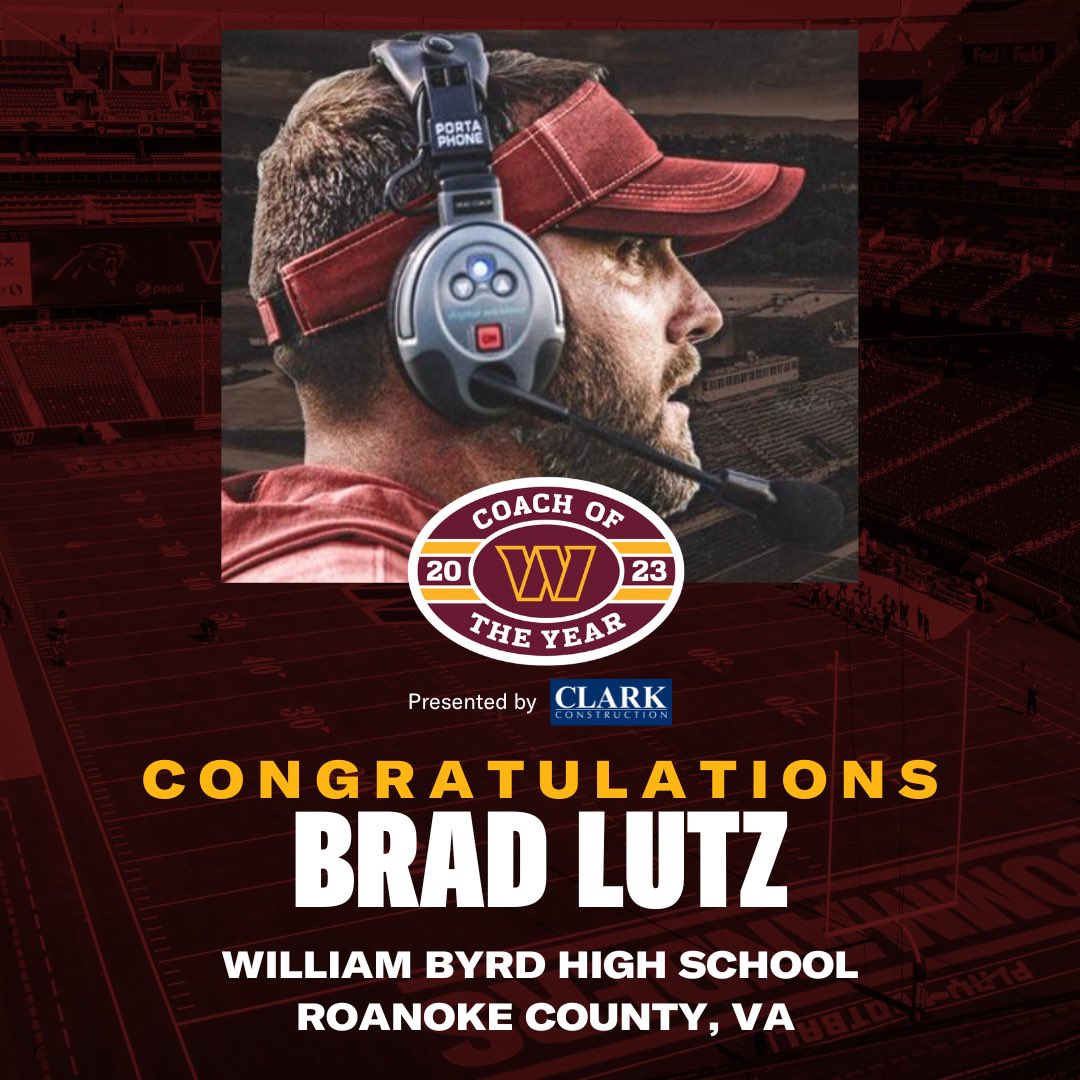 commandersCR's tweet photo. Congrats to Brad Lutz from @WilliamByrdHigh for being named our Don Shula High School Coach of the Year Nominee! 👏

@ClarkBuilds | #HTTC https://t.co/TzKKYAx9zu