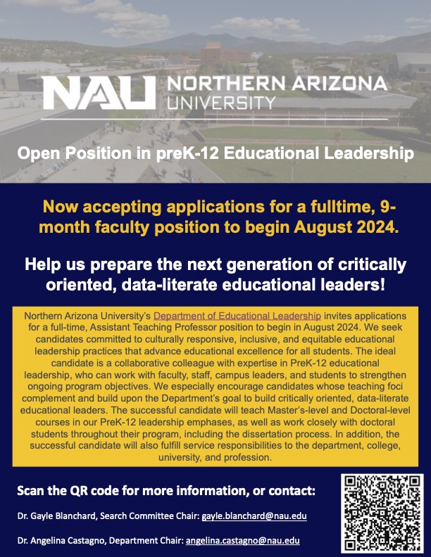 Another plug for folks to apply for our preK12 Ed Leadership position at NAU. Applications due in 2 weeks. Please share!