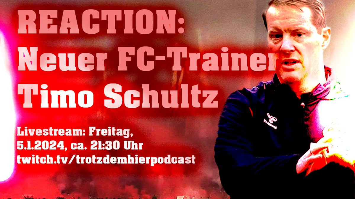TrotzdemHier's tweet photo. #Schulle ist da! Wir machen morgen (Freitag) Abend einen spontanen Livestream und reden über den neuen FC-Trainer! Worüber sollen wir auf jeden Fall reden? Schreibt es uns in die Kommentare.
Und seid morgen ab ca. 21:30 live dabei unter
https://t.co/pJqS0ji9On
#effzeh https://t.co/qIhgsZy1TU