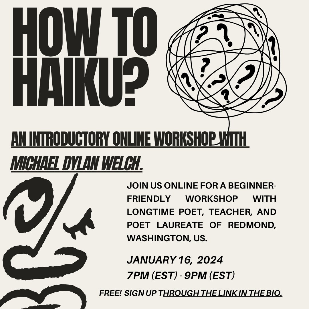 There's still plenty of time to sign up for our beginner and intermediate haiku workshops with Alan Summers and Michael Dylan Welch this month! Both are online and completely free. Sign up through the link in the bio.

#poetry #workshop #haiku #free #online