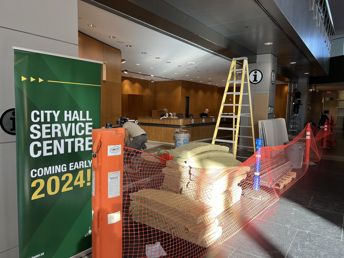 Very exciting day here at the <a href="/CityKitchener/">City of Kitchener</a>! The hoarding wall came down in the Rotunda to unveil our new City Hall Service Centre! First services to be delivered from the counter tomorrow.  Moving in from various areas over next 2 weeks. Grand opening slated for January 17th!