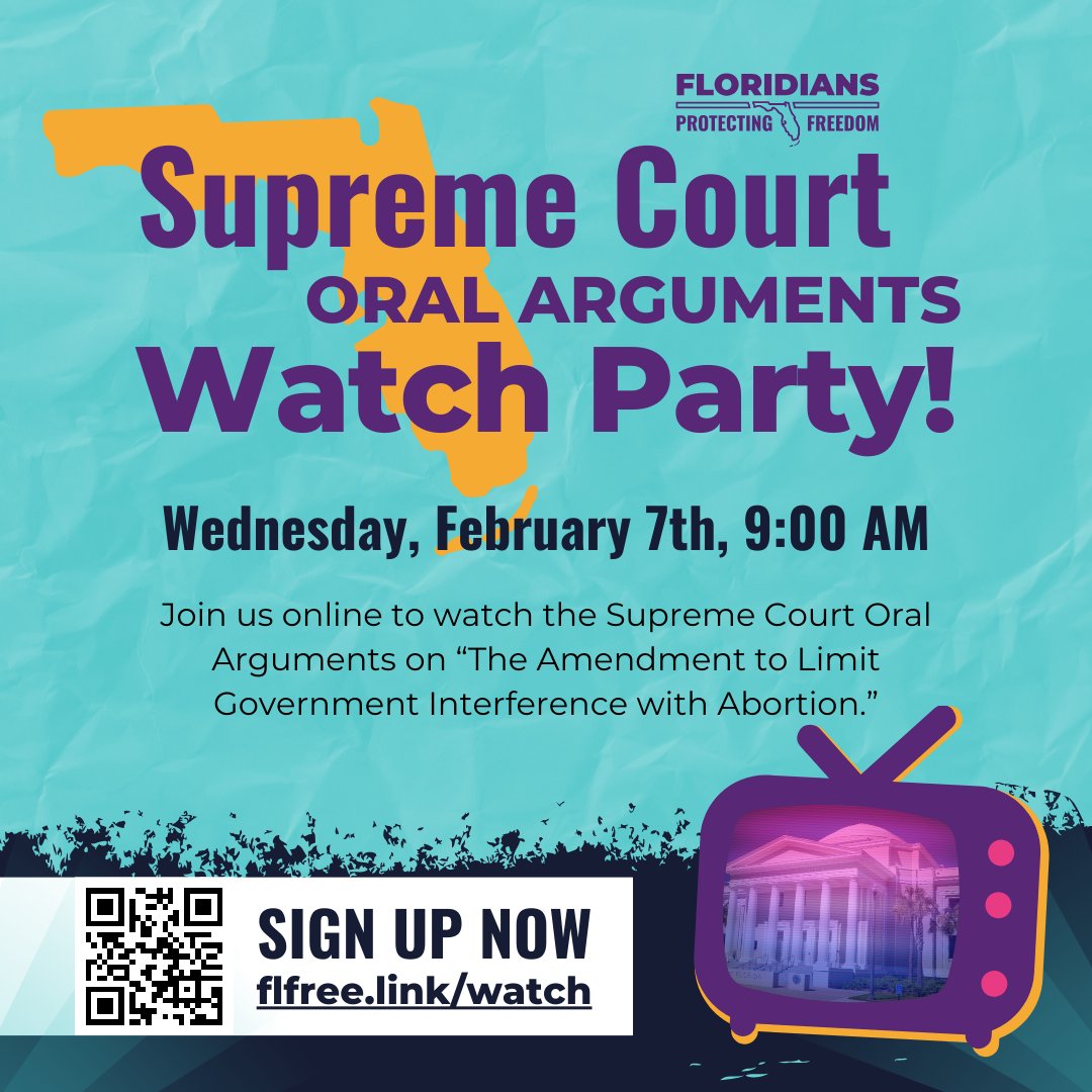 yes4florida's tweet photo. On Feb 7th at 9 am the Florida Supreme Court hears oral arguments to put #AbortionOnTheBallot. Join us for a virtual watch party! 

📺 Sign up at https://t.co/lvbvGwIsaL 📺 https://t.co/dW0UXT5IpV