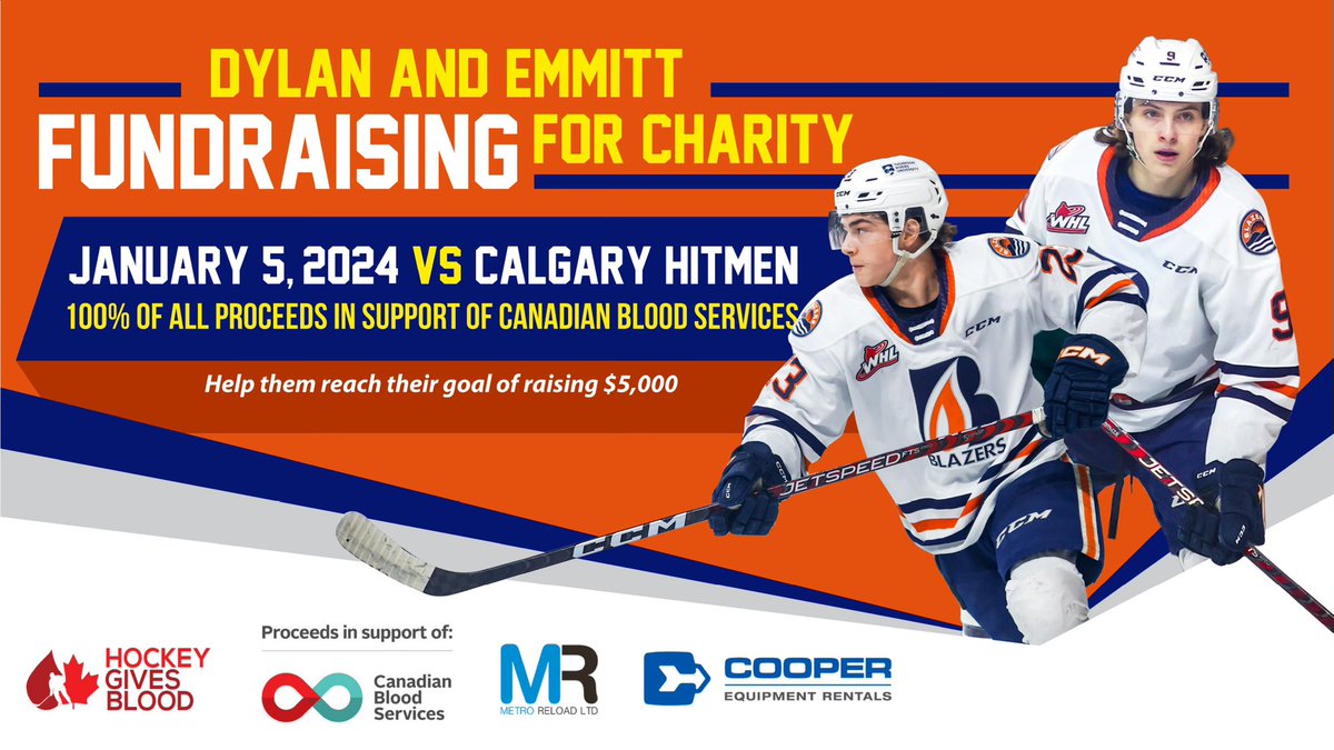 Friday night charity event! 

Dylan and Emmitt are fundraising with all donations in support of <a href="/CanadasLifeline/">Canadian Blood Services</a> .

Canadian Blood Services provides life-saving blood and blood products to thousands of patients each year in Canada. 

Help them reach their goal of raising $5000 🔥