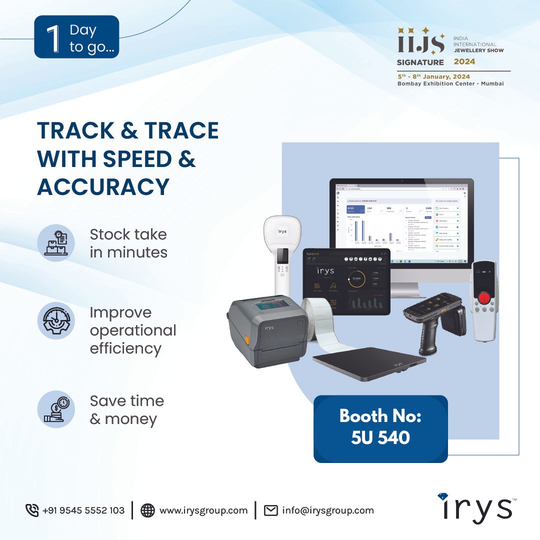 irysgroup's tweet photo. Counting down 1 day to IIJS Signature 2024!

Join us in just 1 day as we unveil our cutting-edge RFID solutions for the jewelry industry. Visit our booth at IIJS Signature, Mumbai to explore the future of jewelry tracking and inventory management. See you there!

#IIJSSignature https://t.co/QmcIQsV8w2