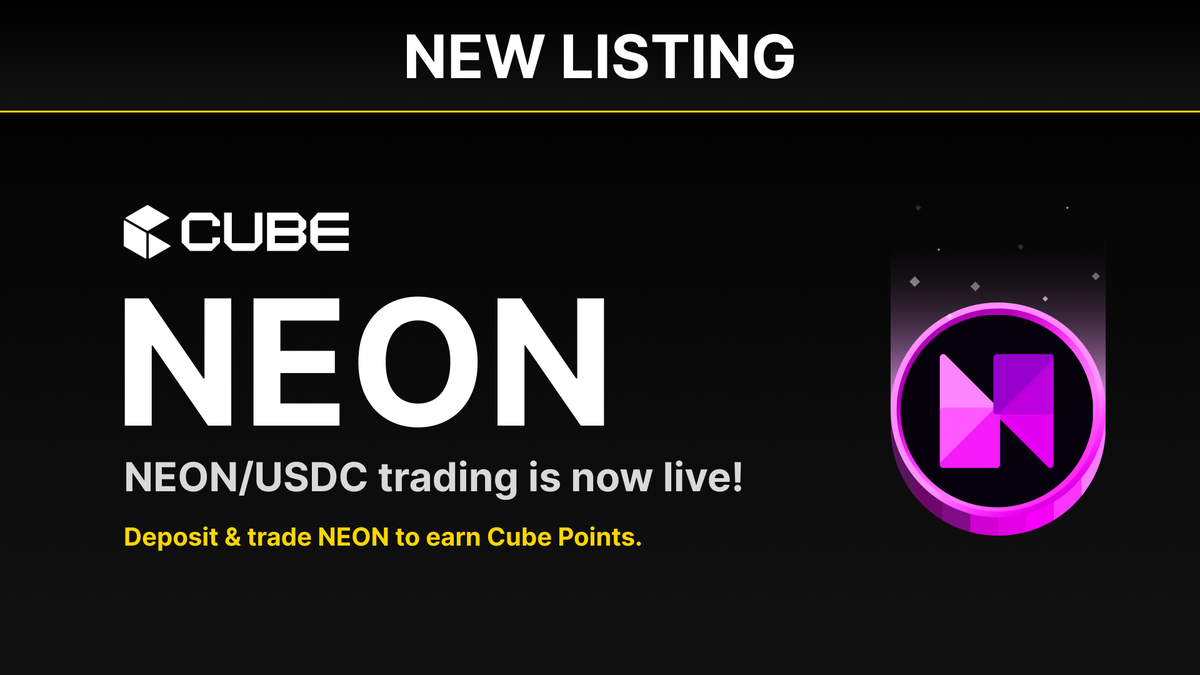 cubexch's tweet photo. 🎉 New Listing!

@Neon_EVM $NEON is now live on Cube!

🧊 Pair: NEON/USDC
🧊 Deposits: Active now! (network: SOL)
🧊 Trading: Active now! https://t.co/RhatE342N4