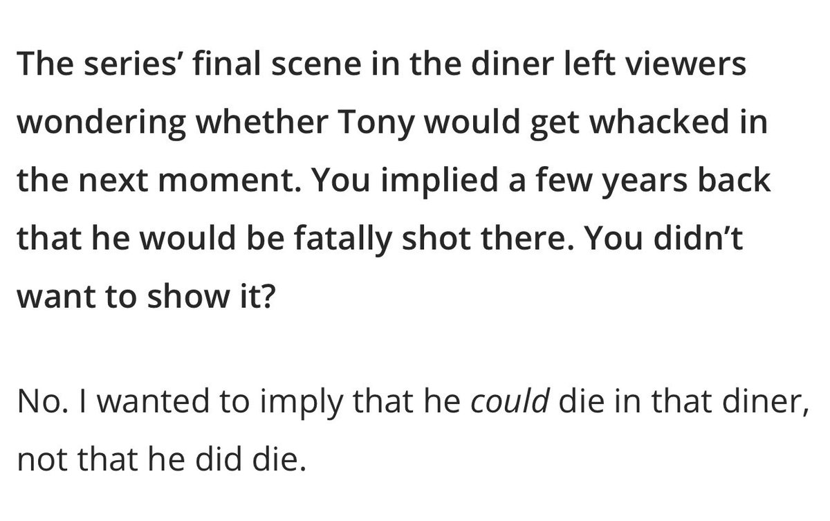 gabagoolmarx's tweet photo. David Chase has never answered this question as directly as he does here. You know that feeling of vindication you have when you believe something for years and everyone thinks you’re crazy only to eventually be proven that you were right all along? That is how I feel today. https://t.co/k05WZkCl5L