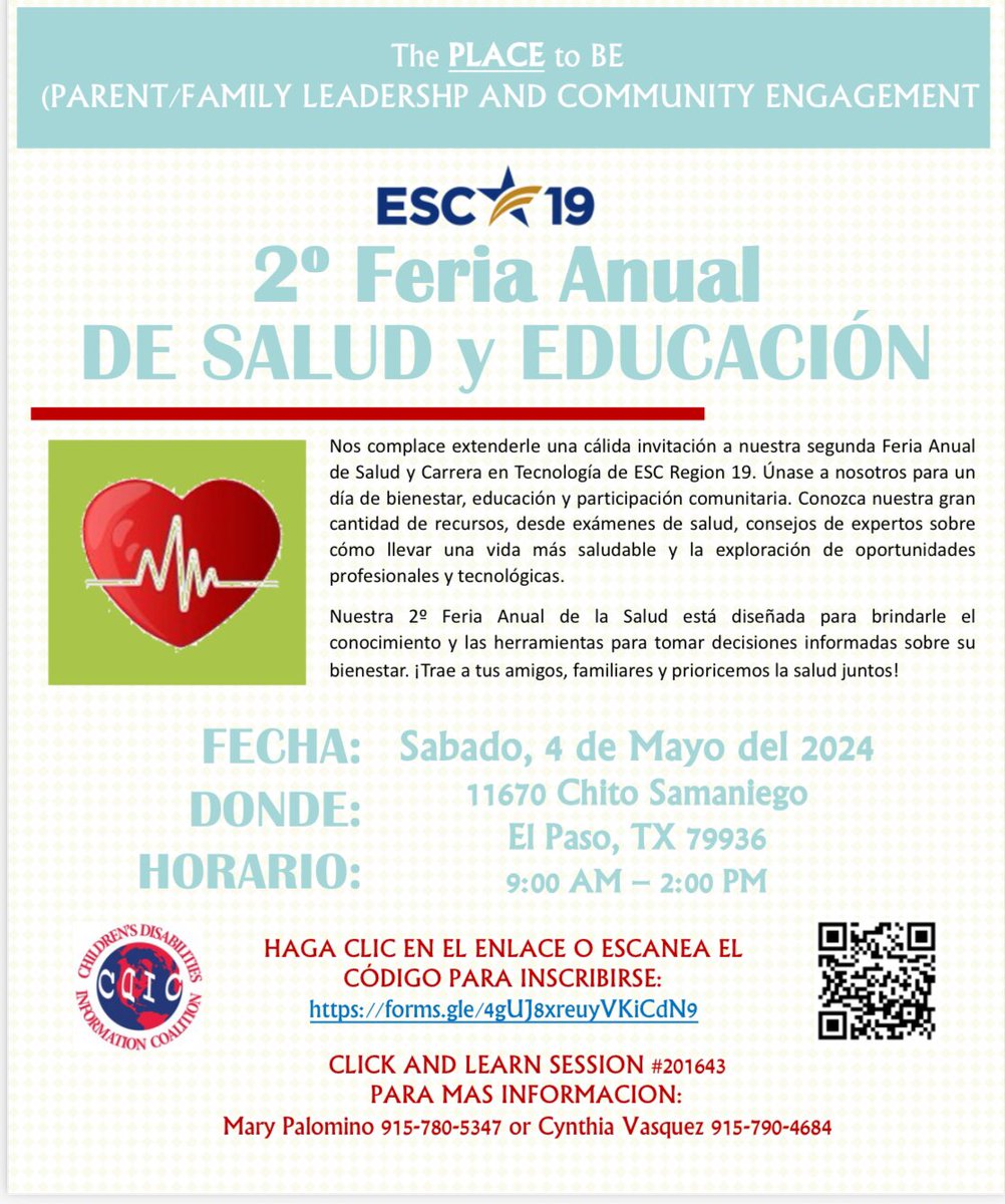 ESC19_Nurses's tweet photo. Exciting News! 🌟 Join for us the 2nd Annual PLACE Health and Career Fair on Saturday, May 4. 🗓️ Reserve your spot now for a day filled with health insights and career opportunities. Don't miss out!  #WeR19 https://t.co/vbXob1pLR1