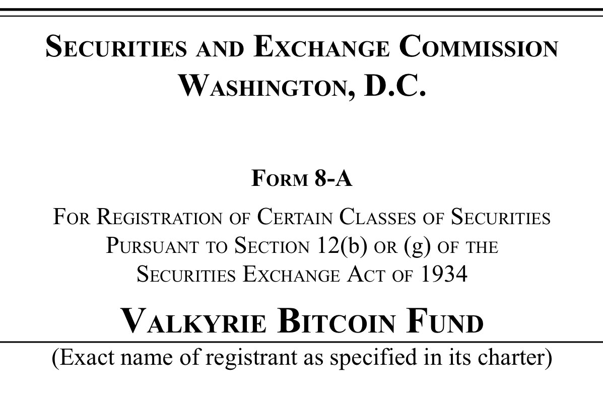 BREAKING‼️ Valkyrie just filed a 'Registration of Securities' for its spot #Bitcoin ETF. 

All eyes on SEC 👀