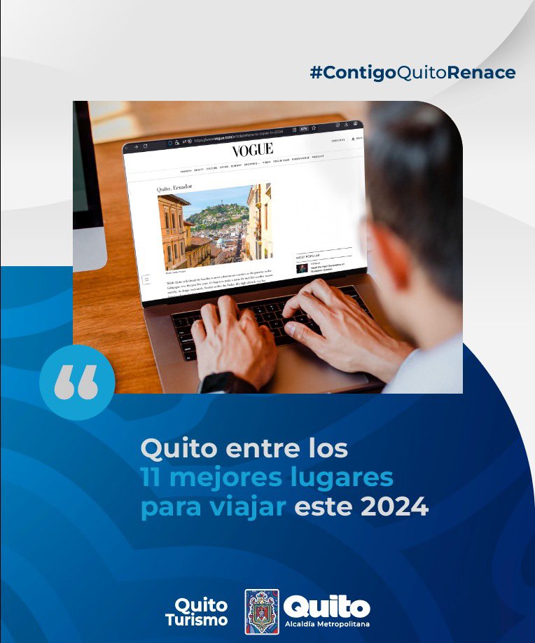 EPMQuitoTurismo's tweet photo. ¡Quito entre los 11 mejores destinos para visitar este 2024!

La revista @voguemagazine incluyó a la #CapitalDelCentroDelMundo entre los lugares que se deben conocer este nuevo año.🌅

En el reportaje se resalta la belleza del centro histórico de Quito, sus nuevas construcciones y su variedad culinaria.

Conoce más en la siguiente nota ⬇️

https://t.co/5L6zYaqdGh