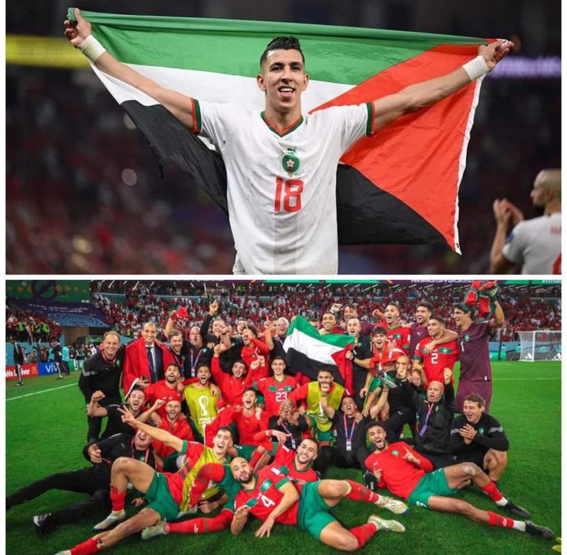sportingpali's tweet photo. Never forget how the Atlas Lions showed love for Palestine at the 2022 FIFA World Cup in Qatar 🇵🇸❤️

#sportingpalestine #morocco #palestine https://t.co/Q7D75aLkIH