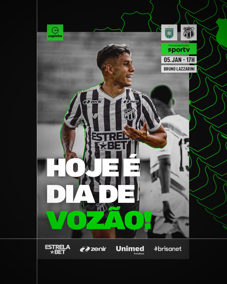 timeceara's tweet photo. HOJE TEM CEARÁ! ⚫⚪

Pela segunda rodada da Copinha 2024, o Vozão vai encarar a equipe do Gama/DF, logo mais, às 17h.

📺 Sportv fará a transmissão da partida.

BORA PRA CIMA, CRIAS! 👊🏁

#CearáSC #TimeCeará https://t.co/PSAK8h4QaA