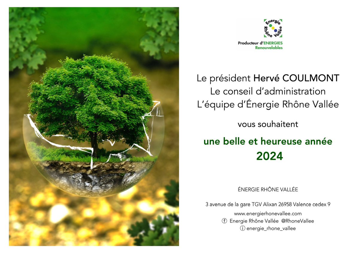 Meilleurs vœux pour 2️⃣0️⃣2️⃣4️⃣
Le président <a href="/HCoulmont/">HERVE COULMONT</a>, le conseil d’administration et l’équipe d’<a href="/RhoneVallee/">EnergieRhôneVallée</a> vous présentent leurs meilleurs vœux et vous souhaitent une belle et heureuse année 🤩